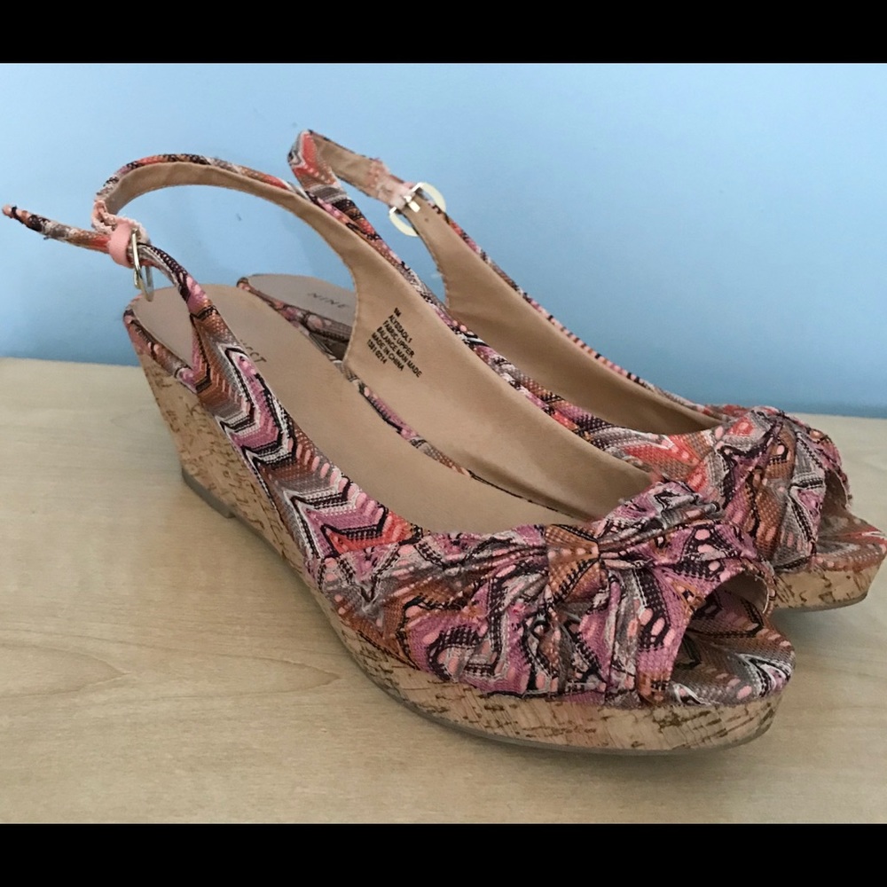 Nine West Open Toe Wedge Shoes Sz 9M